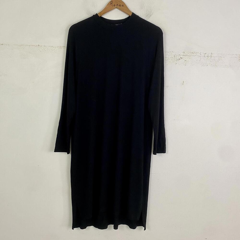EILEEN FISHER black jersey long sleeve shift dress sz M - Picture 2 of 7